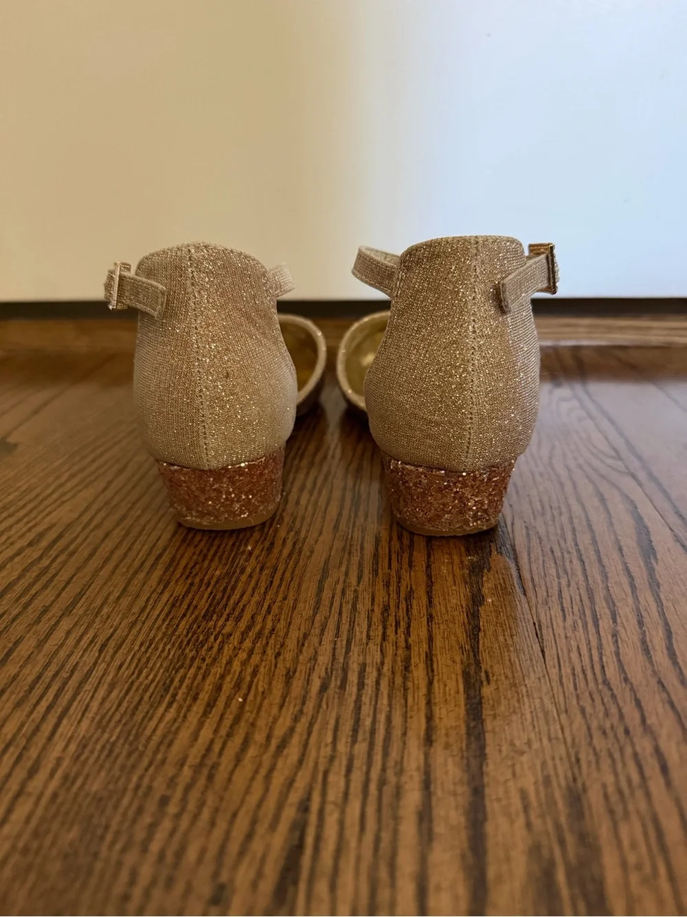 Girls Kelly & Katie Rose Gold Glitter D'Orsay Heels with Ankle Strap - Sz 3